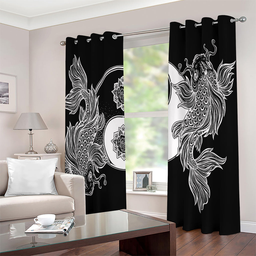 Yin And Yang Koi Carp Fish Print Extra Wide Grommet Curtains