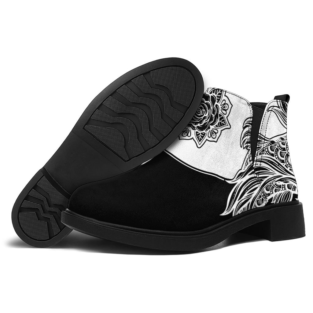 Yin And Yang Koi Carp Fish Print Flat Ankle Boots