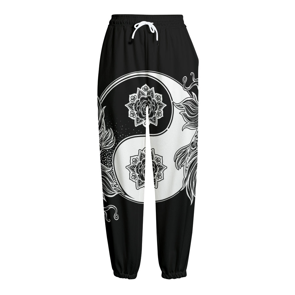 Yin And Yang Koi Carp Fish Print Fleece Lined Knit Pants