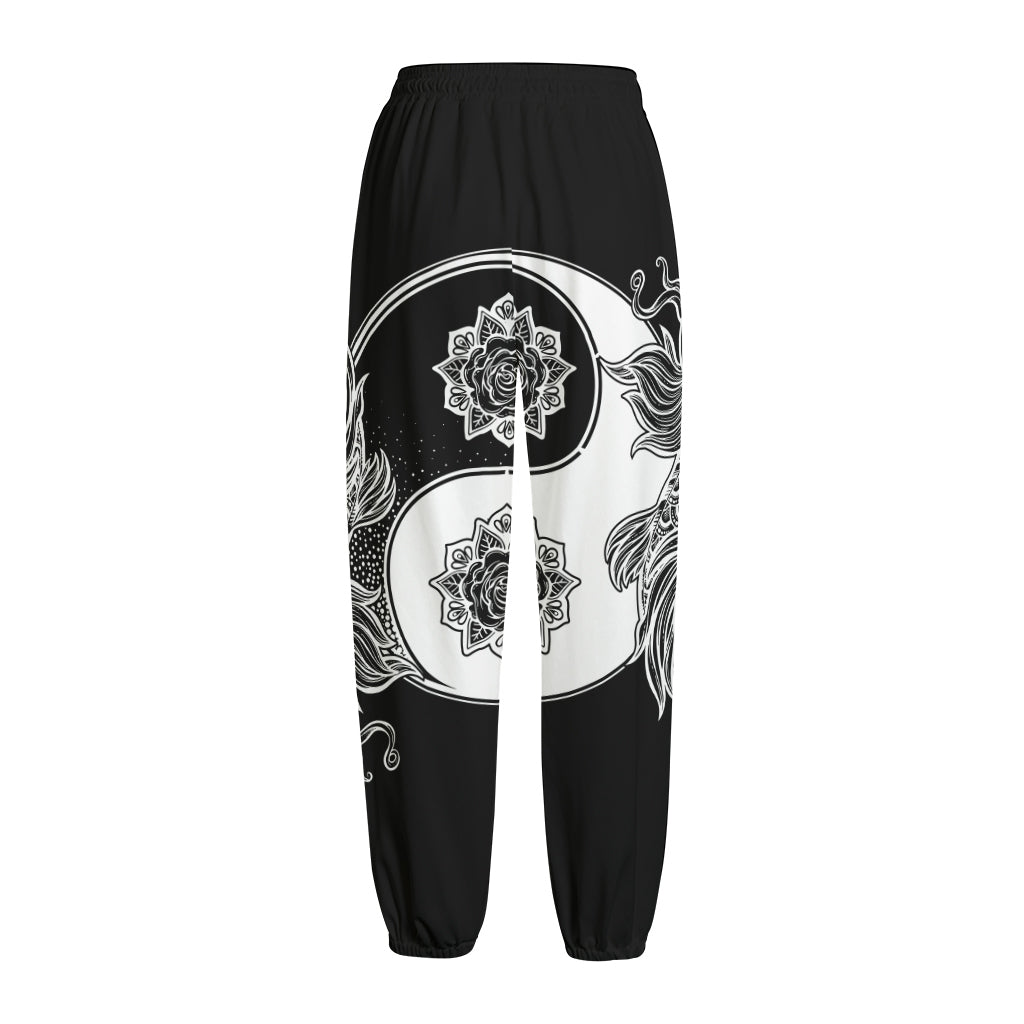 Yin And Yang Koi Carp Fish Print Fleece Lined Knit Pants