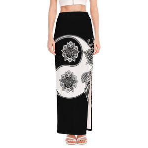 Yin And Yang Koi Carp Fish Print High Slit Maxi Skirt