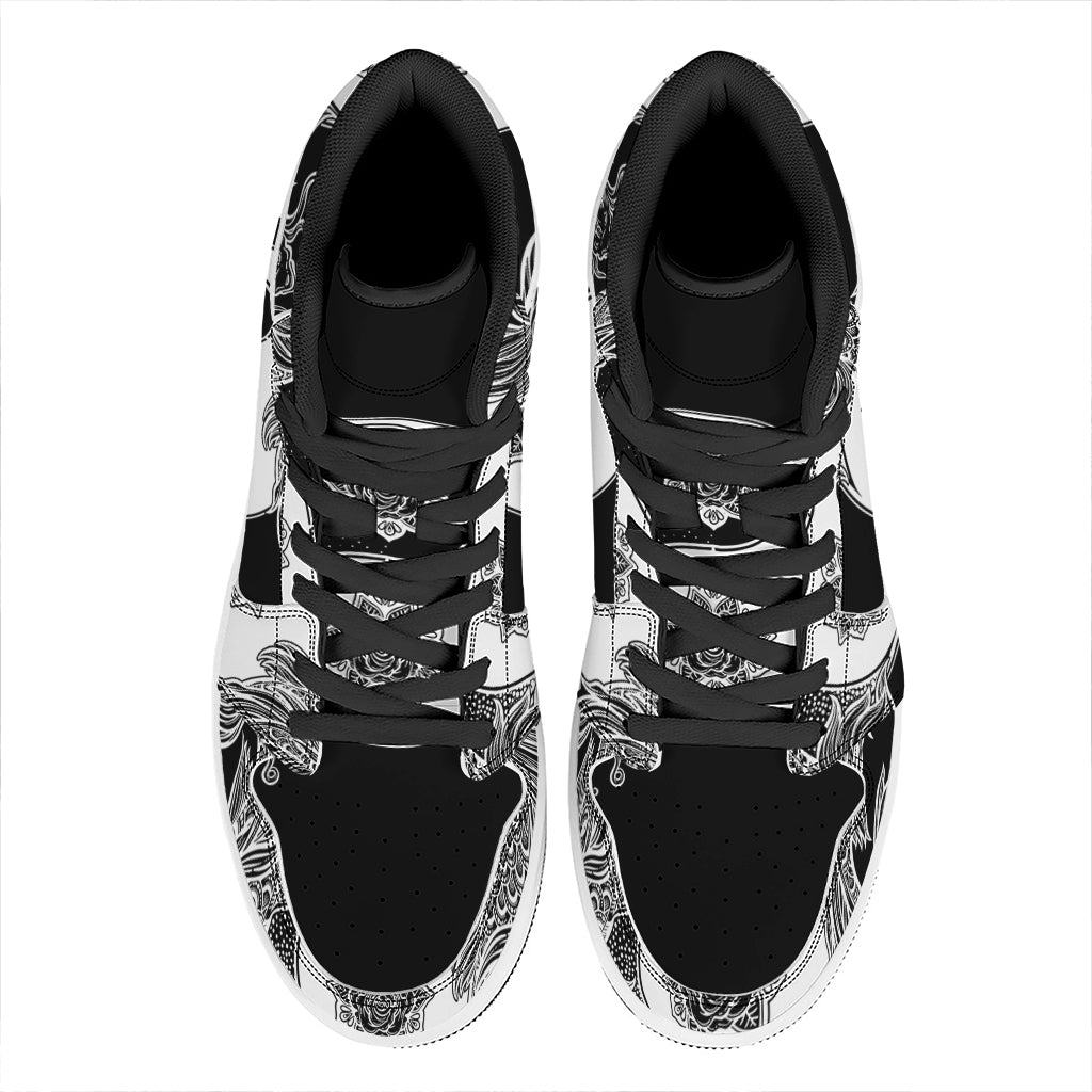 Yin And Yang Koi Carp Fish Print High Top Leather Sneakers