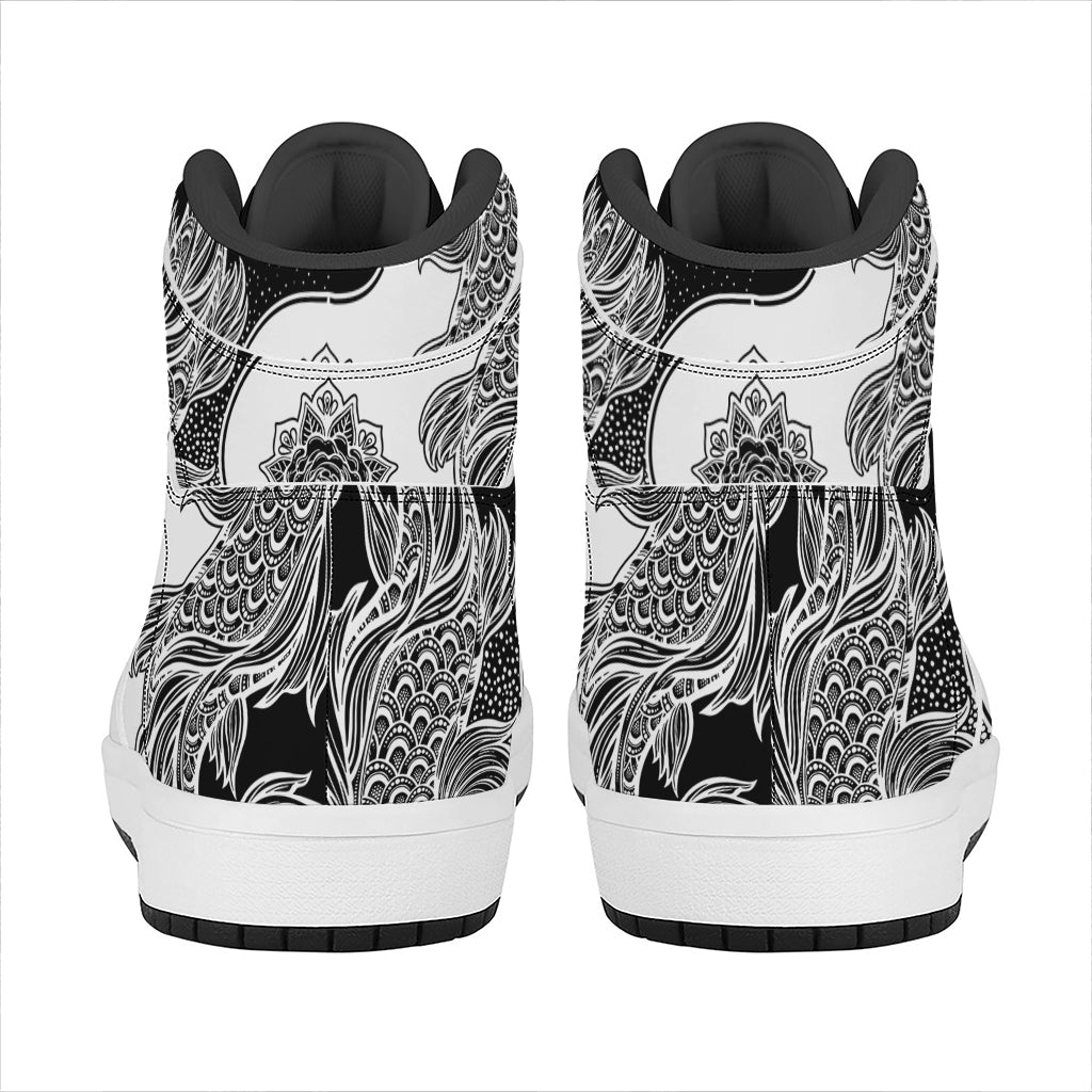 Yin And Yang Koi Carp Fish Print High Top Leather Sneakers