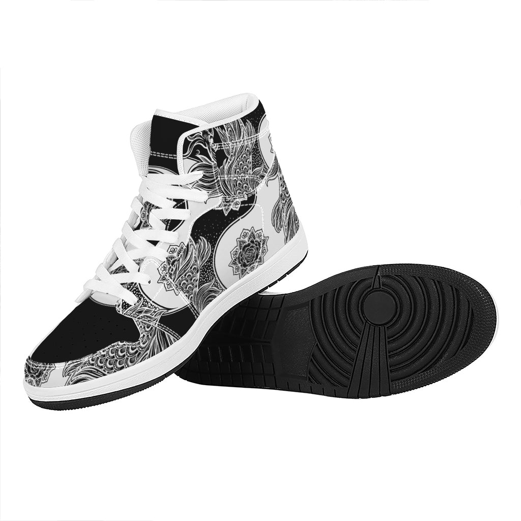 Yin And Yang Koi Carp Fish Print High Top Leather Sneakers