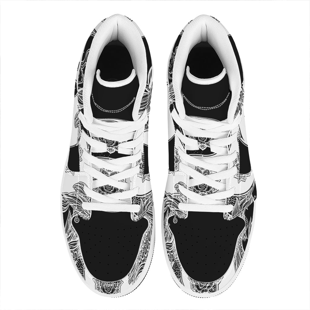 Yin And Yang Koi Carp Fish Print High Top Leather Sneakers