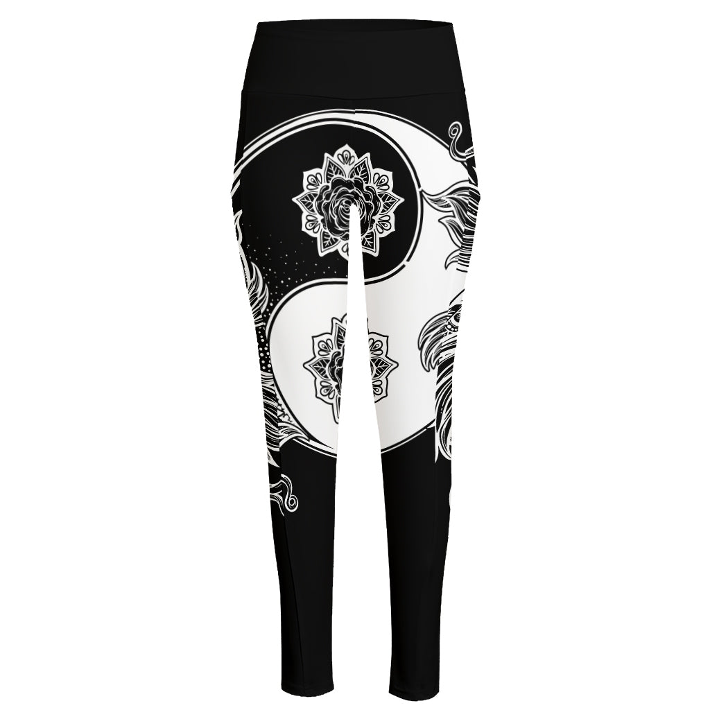 Yin And Yang Koi Carp Fish Print High-Waisted Pocket Leggings