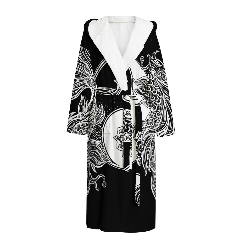 Yin And Yang Koi Carp Fish Print Hooded Bathrobe
