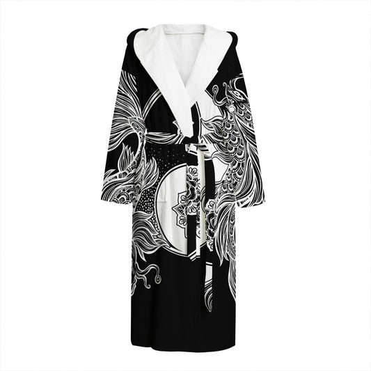 Yin And Yang Koi Carp Fish Print Hooded Bathrobe