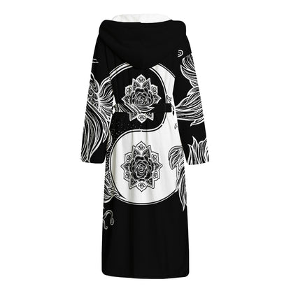 Yin And Yang Koi Carp Fish Print Hooded Bathrobe