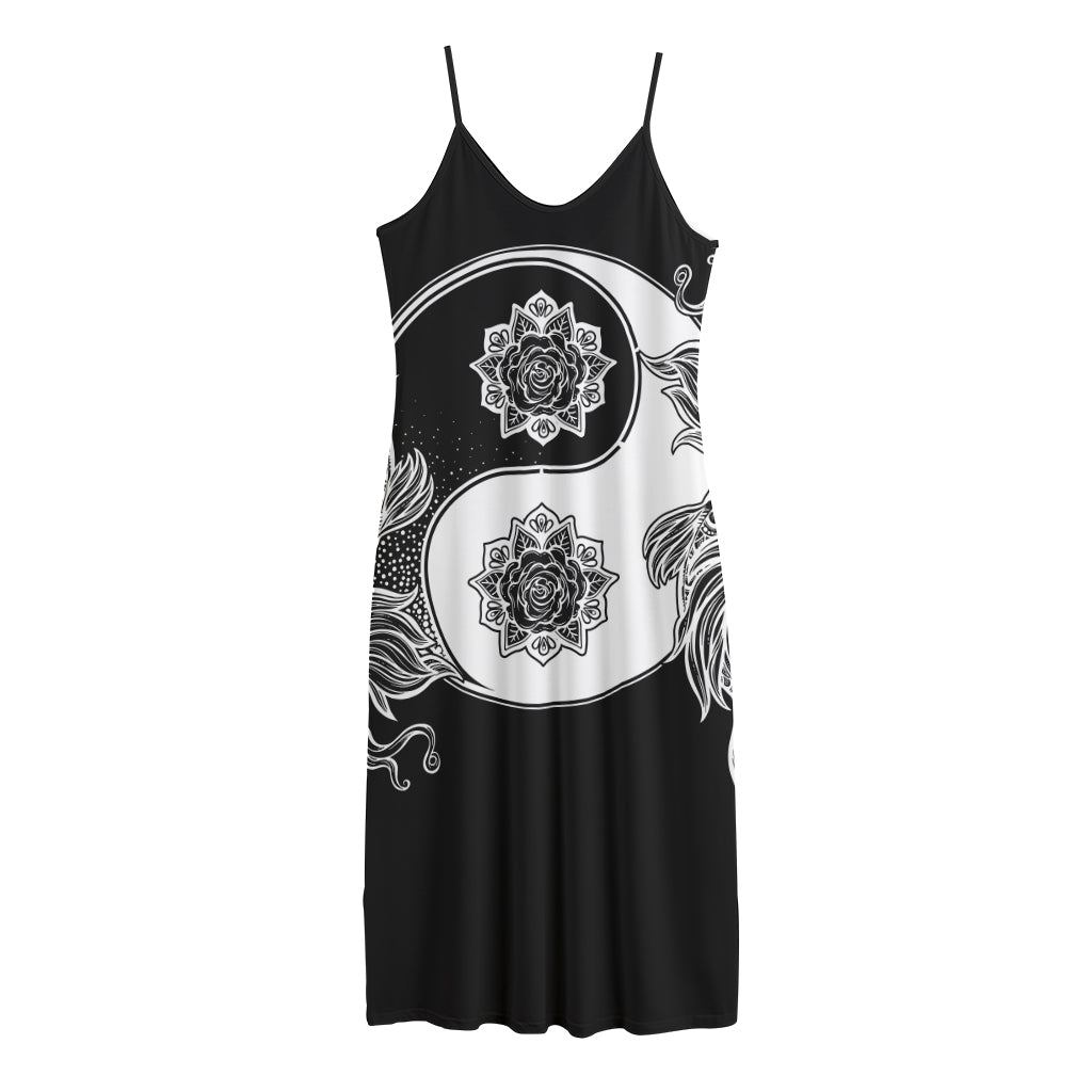 Yin And Yang Koi Carp Fish Print Jersey Midi Cami Dress