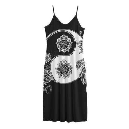 Yin And Yang Koi Carp Fish Print Jersey Midi Cami Dress