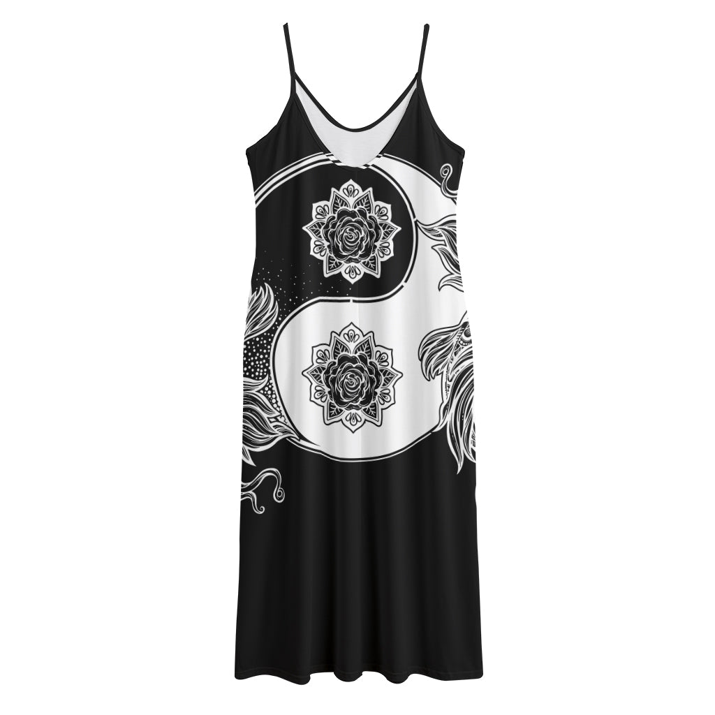 Yin And Yang Koi Carp Fish Print Jersey Midi Cami Dress