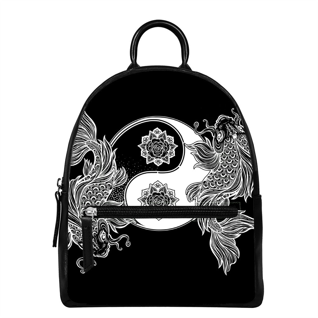 Yin And Yang Koi Carp Fish Print Leather Backpack