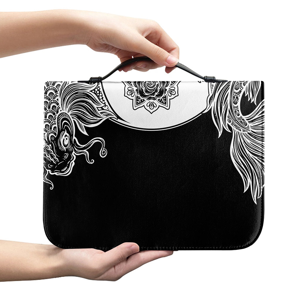 Yin And Yang Koi Carp Fish Print Leather Bible Cover