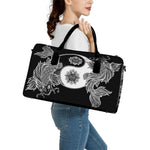 Yin And Yang Koi Carp Fish Print Leather Duffle Bag