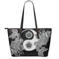 Yin And Yang Koi Carp Fish Print Leather Tote Bag With Zipper