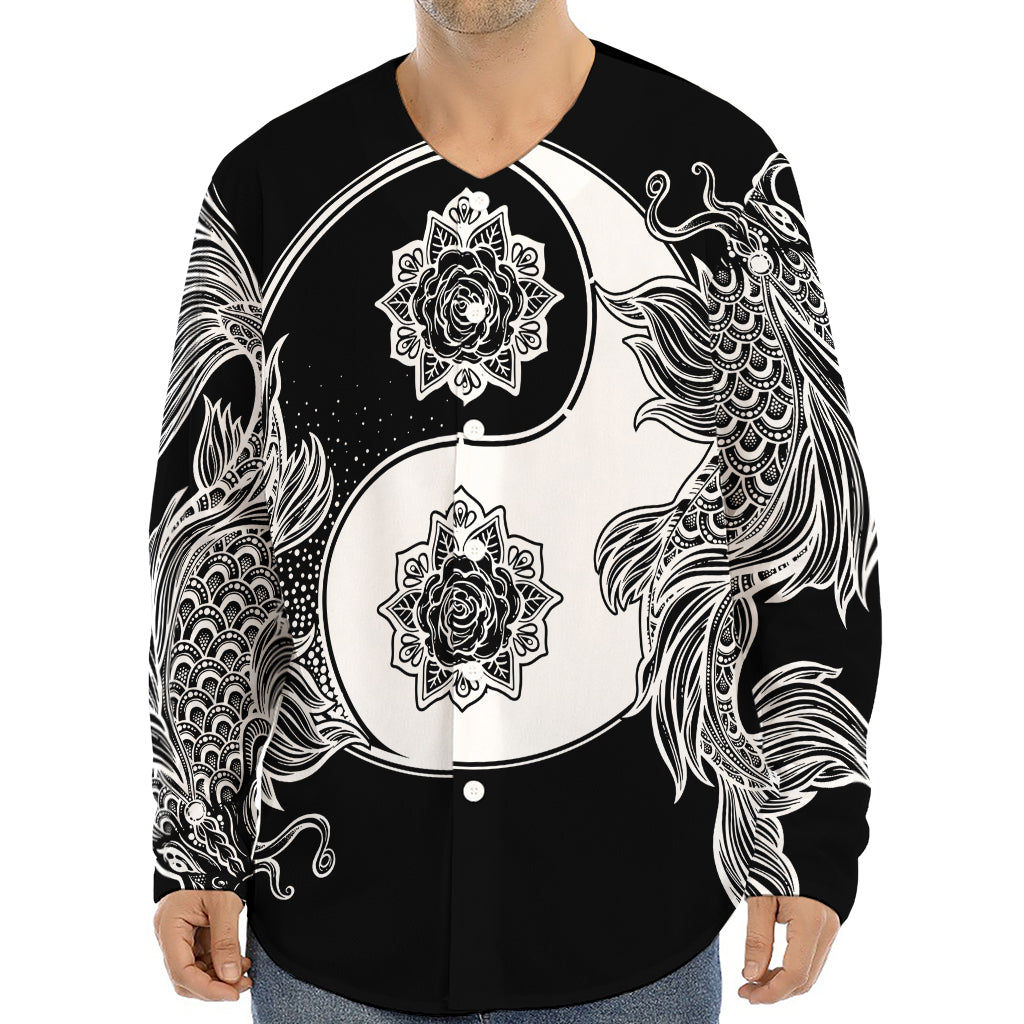 Yin And Yang Koi Carp Fish Print Long Sleeve Baseball Jersey