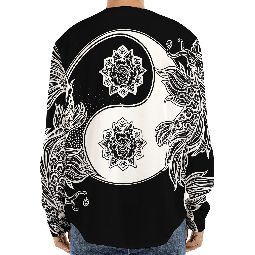 Yin And Yang Koi Carp Fish Print Long Sleeve Baseball Jersey