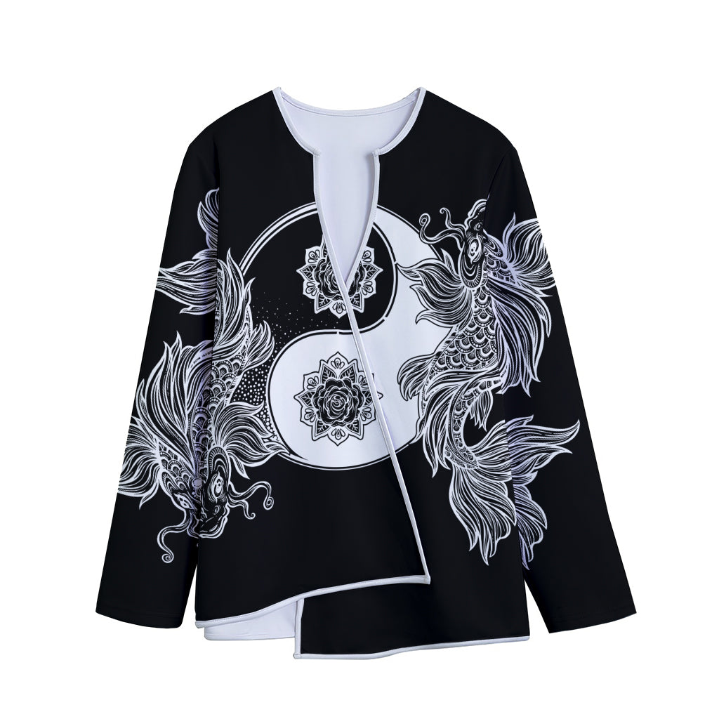 Yin And Yang Koi Carp Fish Print Long Sleeve Short Coat