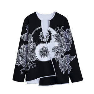 Yin And Yang Koi Carp Fish Print Long Sleeve Short Coat