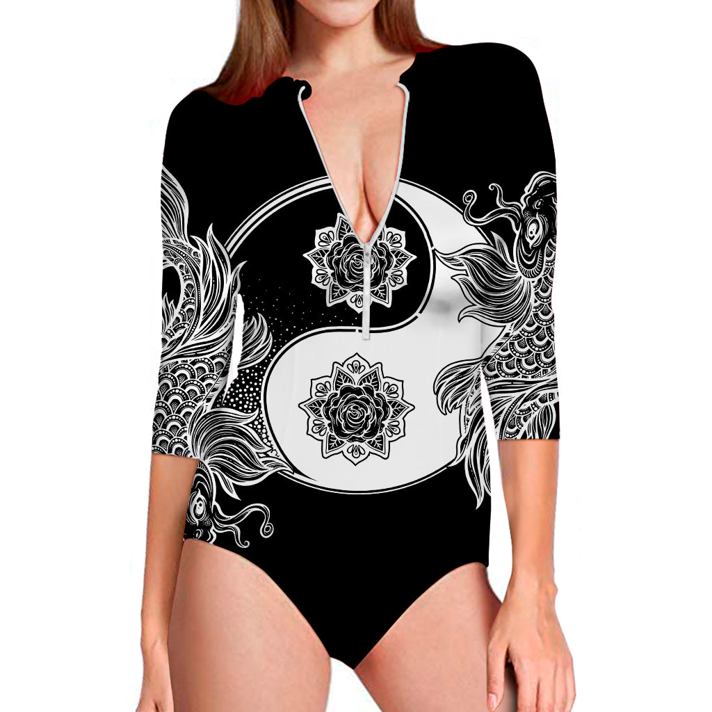 Yin And Yang Koi Carp Fish Print Long Sleeve Swimsuit