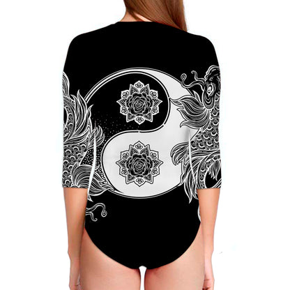 Yin And Yang Koi Carp Fish Print Long Sleeve Swimsuit