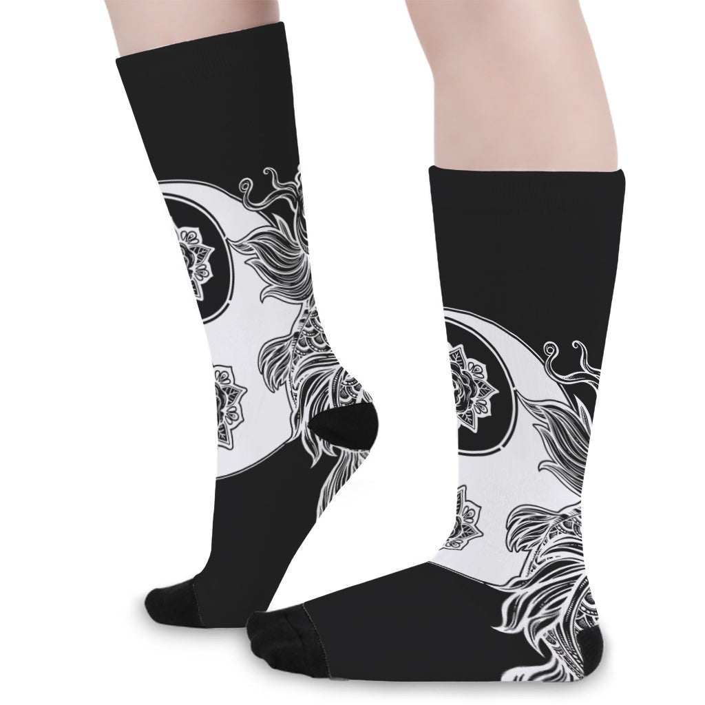 Yin And Yang Koi Carp Fish Print Long Socks