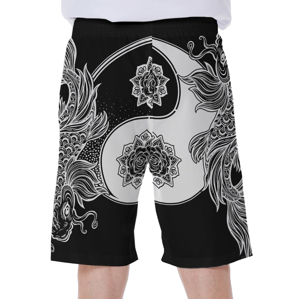 Yin And Yang Koi Carp Fish Print Men's Beach Shorts