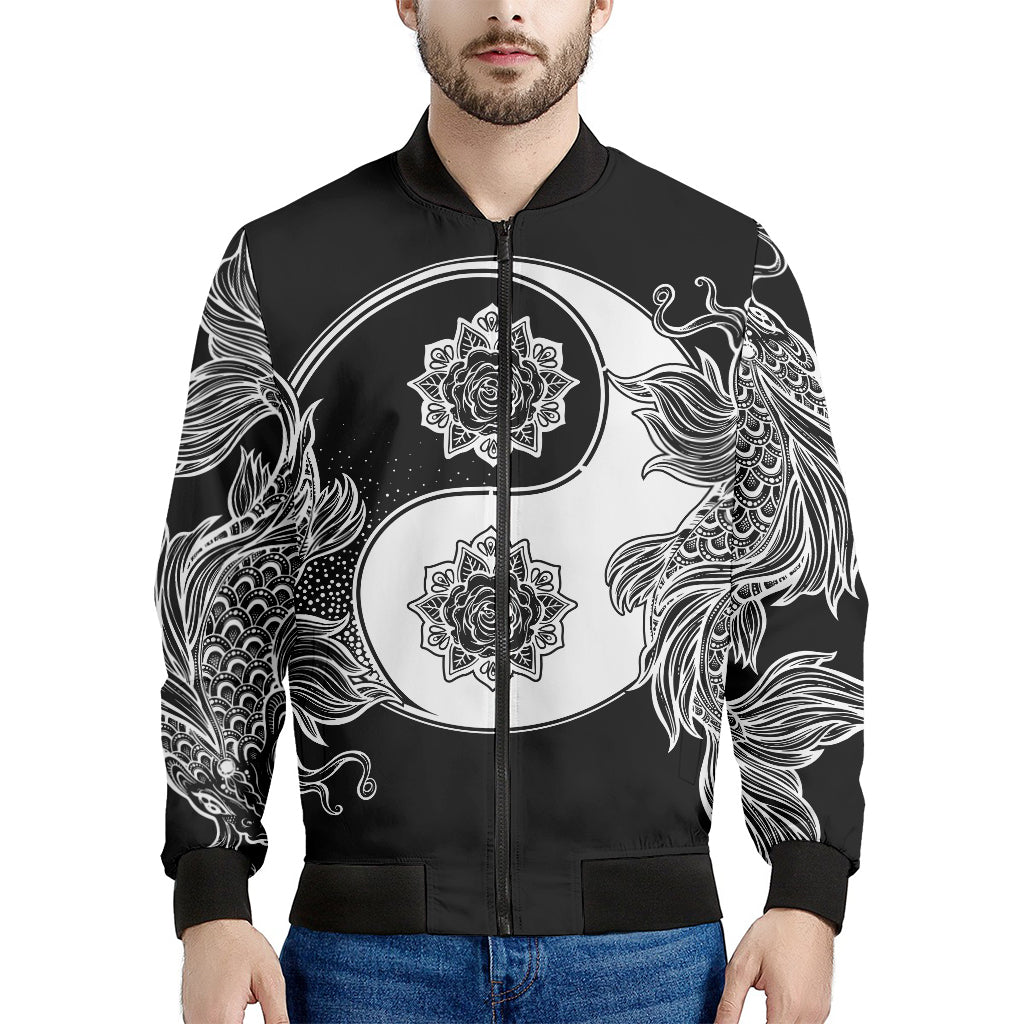 Yin And Yang Koi Carp Fish Print Men's Bomber Jacket