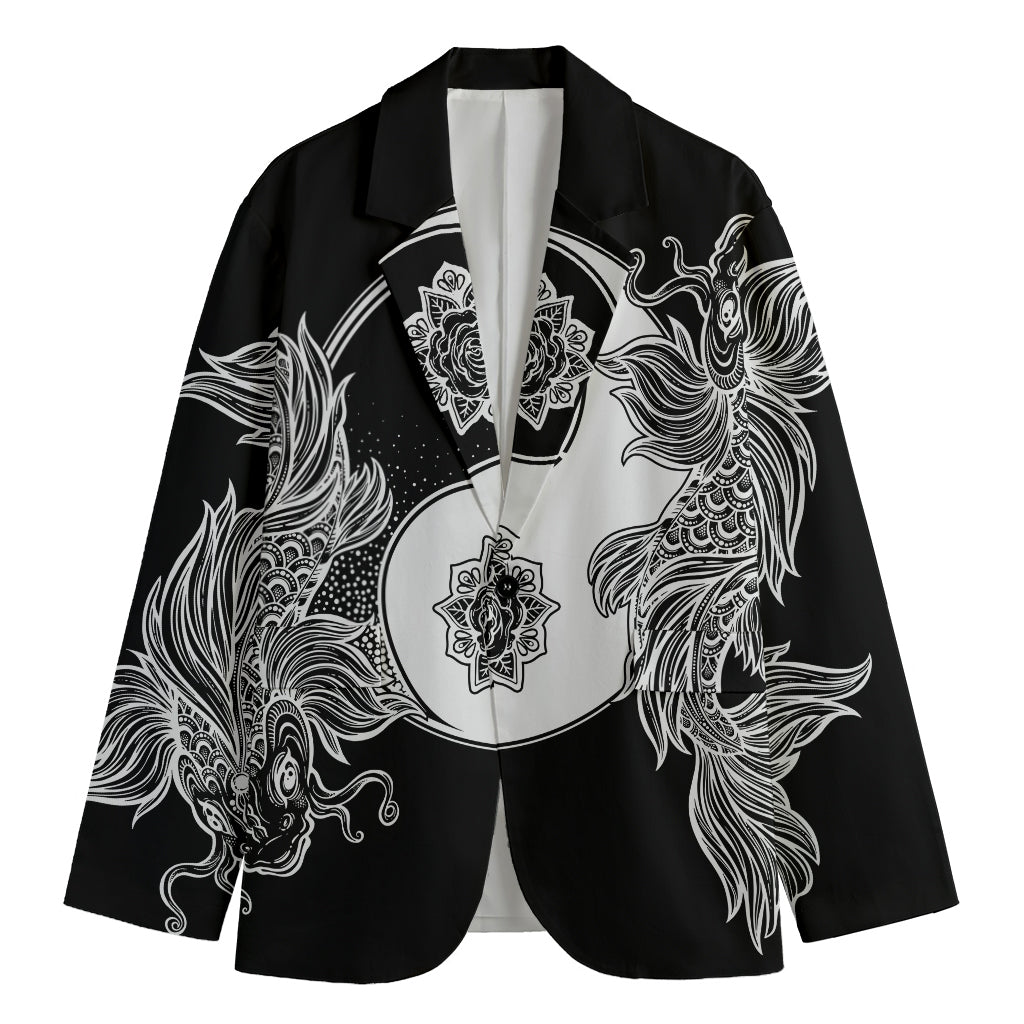 Yin And Yang Koi Carp Fish Print Men's Cotton Blazer