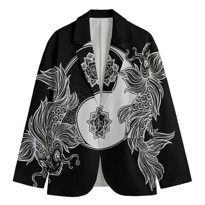 Yin And Yang Koi Carp Fish Print Men's Cotton Blazer