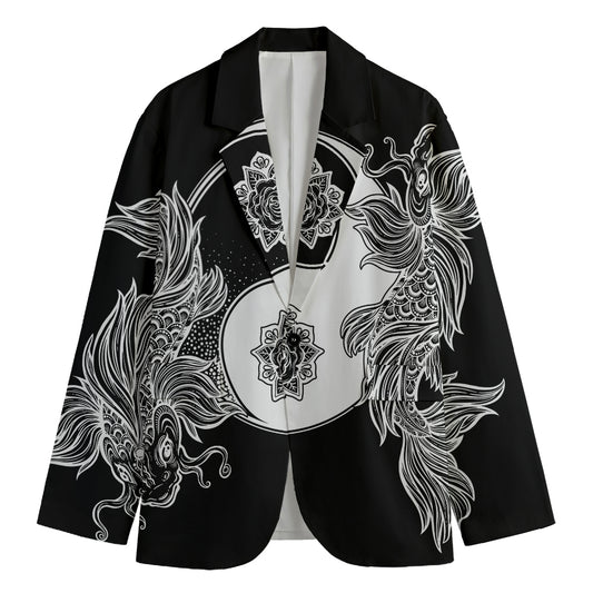Yin And Yang Koi Carp Fish Print Men's Cotton Blazer