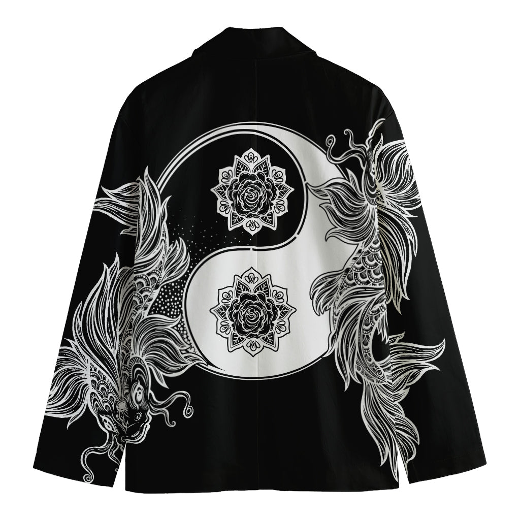 Yin And Yang Koi Carp Fish Print Men's Cotton Blazer
