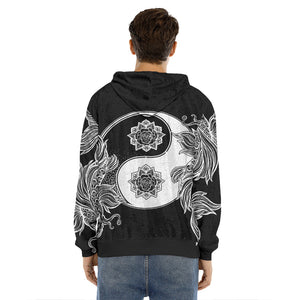 Yin And Yang Koi Carp Fish Print Men's Velvet Pullover Hoodie