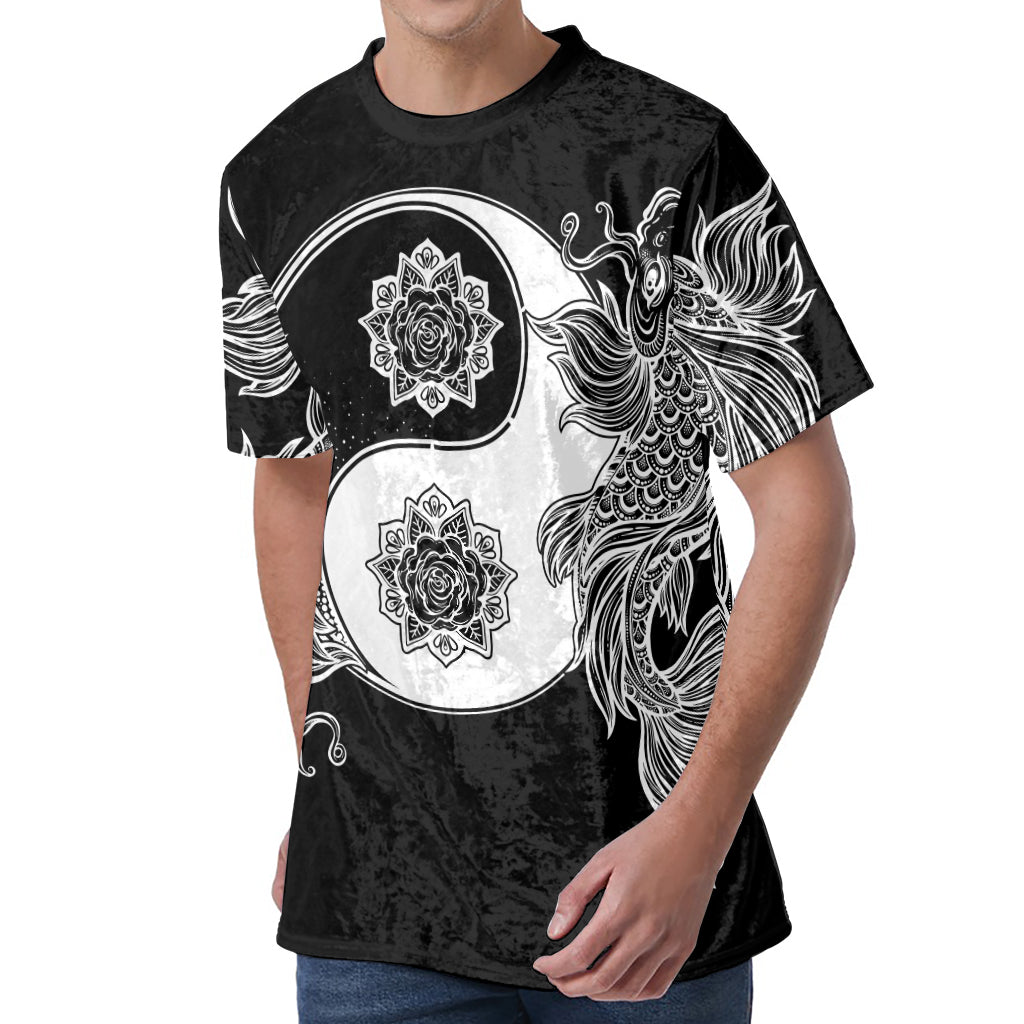 Yin And Yang Koi Carp Fish Print Men's Velvet T-Shirt