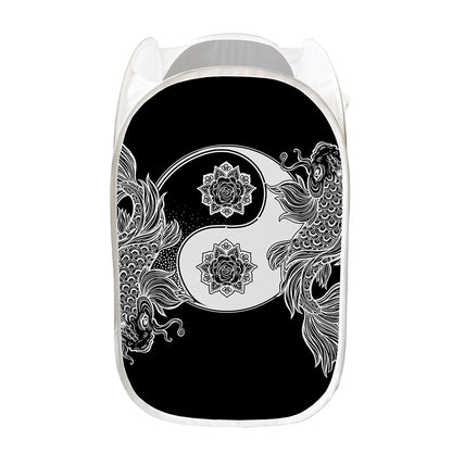 Yin And Yang Koi Carp Fish Print Mesh Laundry Hamper