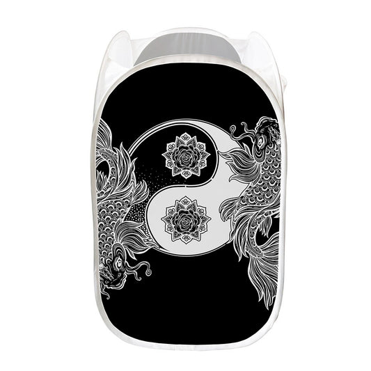 Yin And Yang Koi Carp Fish Print Mesh Laundry Hamper