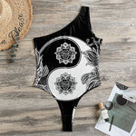Yin And Yang Koi Carp Fish Print One Shoulder Bodysuit