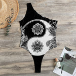 Yin And Yang Koi Carp Fish Print One Shoulder Bodysuit