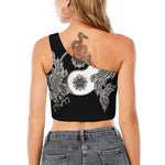 Yin And Yang Koi Carp Fish Print One Shoulder Crop Top