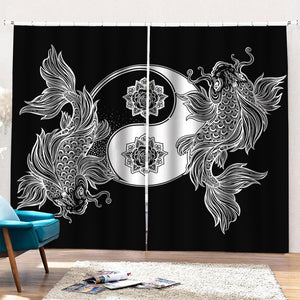 Yin And Yang Koi Carp Fish Print Pencil Pleat Curtains