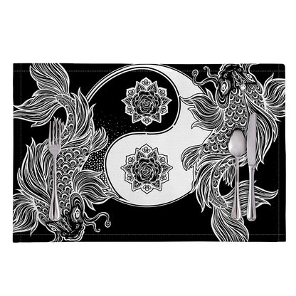 Yin And Yang Koi Carp Fish Print Placemat