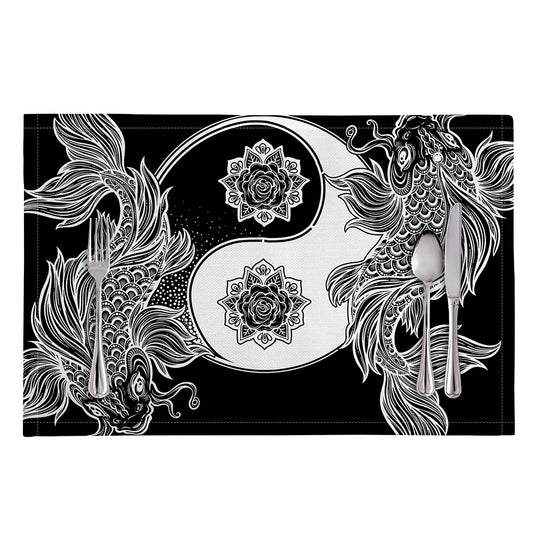 Yin And Yang Koi Carp Fish Print Placemat