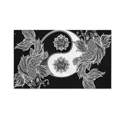 Yin And Yang Koi Carp Fish Print Polyester Flag