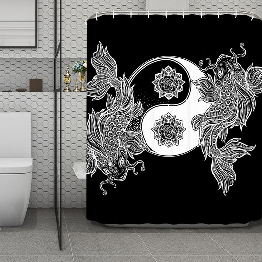 Yin And Yang Koi Carp Fish Print Polyester Shower Curtain