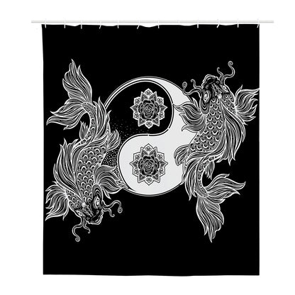Yin And Yang Koi Carp Fish Print Polyester Shower Curtain