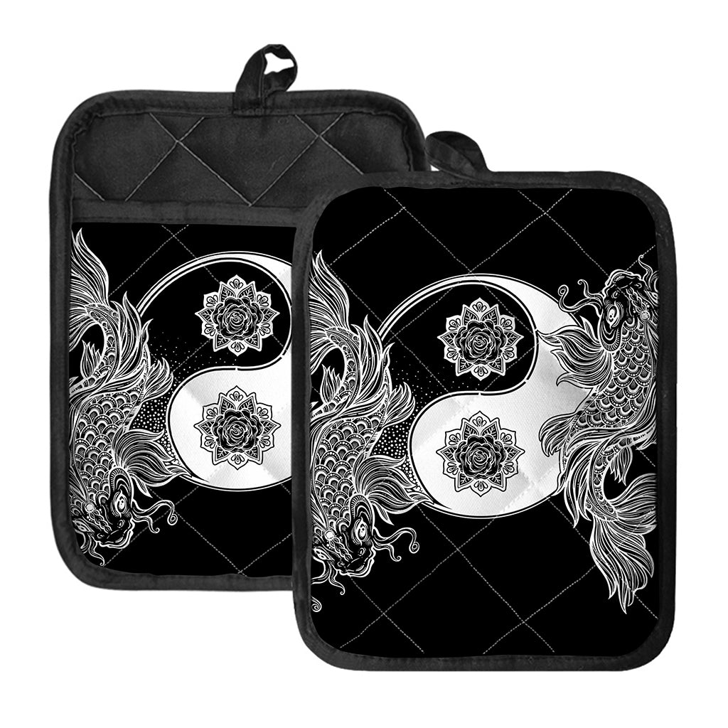 Yin And Yang Koi Carp Fish Print Pot Holders With Pocket