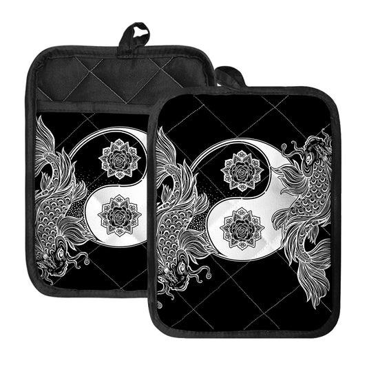 Yin And Yang Koi Carp Fish Print Pot Holders With Pocket