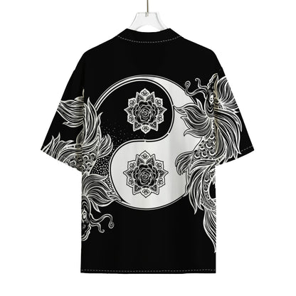 Yin And Yang Koi Carp Fish Print Rayon Hawaiian Shirt