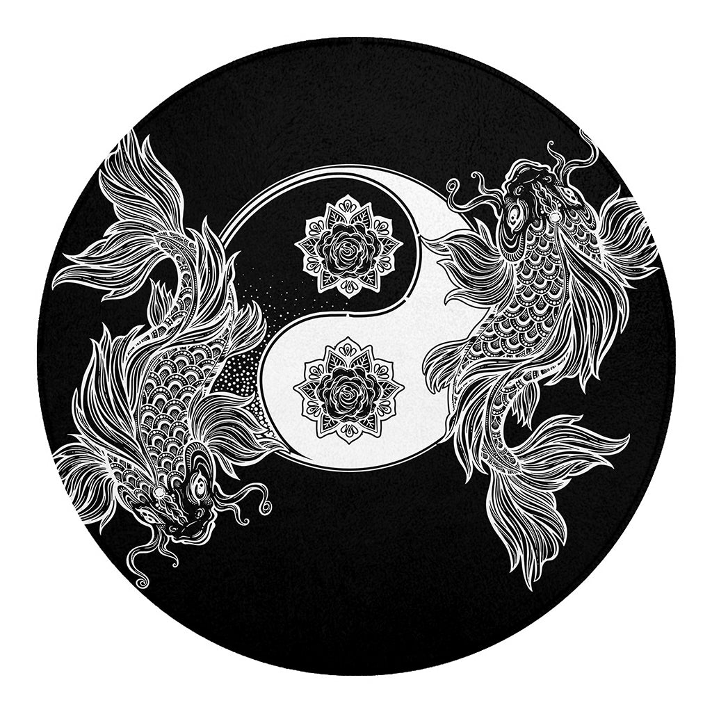 Yin And Yang Koi Carp Fish Print Round Blanket